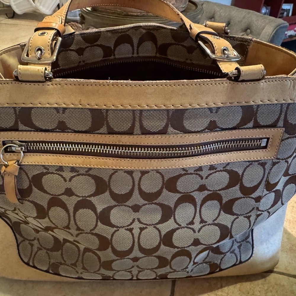 Coach Bundle! Brown and Tan Signature Canvas Tote, Wallet, Apple coin pouch! - Picture 10 of 14